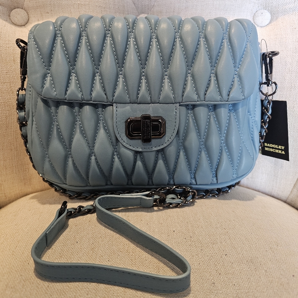 Badgley Mischka Vegan Leather Blue Crossbody Bag